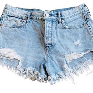 We The Free Distressed Light Blue Denim Shorts Cut-off (free people)